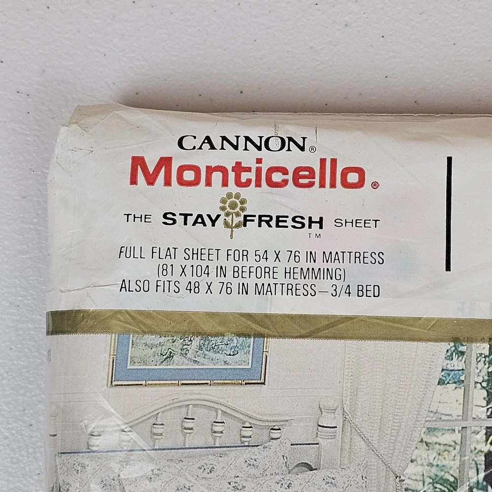 NOS Vtg Cannon Monticello Full Flat Sheet Plantation Bouquet 50/50 Muslin